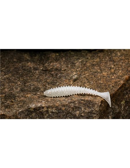 Съедобный силикон Виброхвост Fatik 2.8" цвет WHITE Silver Glitter UV количество в пачке 5шт