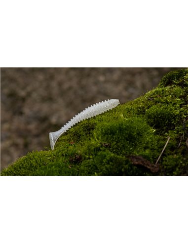 Съедобный силикон Виброхвост Fatik 2.8" цвет WHITE Silver Glitter UV количество в пачке 5шт