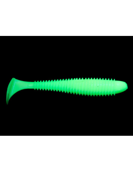 Съедобный силикон Виброхвост Fatik 3.8" цвет 10 Acid Green UV количество в пачке 4шт
