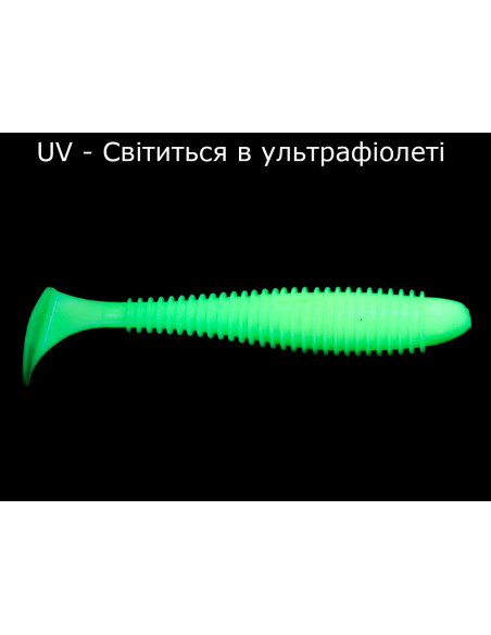 Съедобный силикон Виброхвост Fatik 2.8" цвет 10 Acid Green UV количество в пачке 5шт