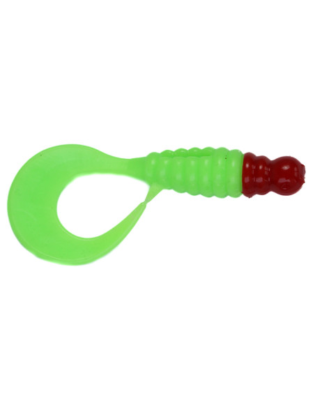 Съедобный силикон Твистер Twister 2.2" цвет 66 Acid Green Red Head UV количество в пачке 7шт