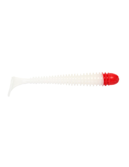Съедобный силикон Виброхвост Zander Worm 3" цвет 64 White Red Head UV количество в пачке 6шт