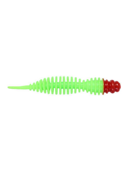 Съедобный силикон Червь Killer Lip 3" цвет 66 Acid Green Red Head UV количество в пачке 6шт